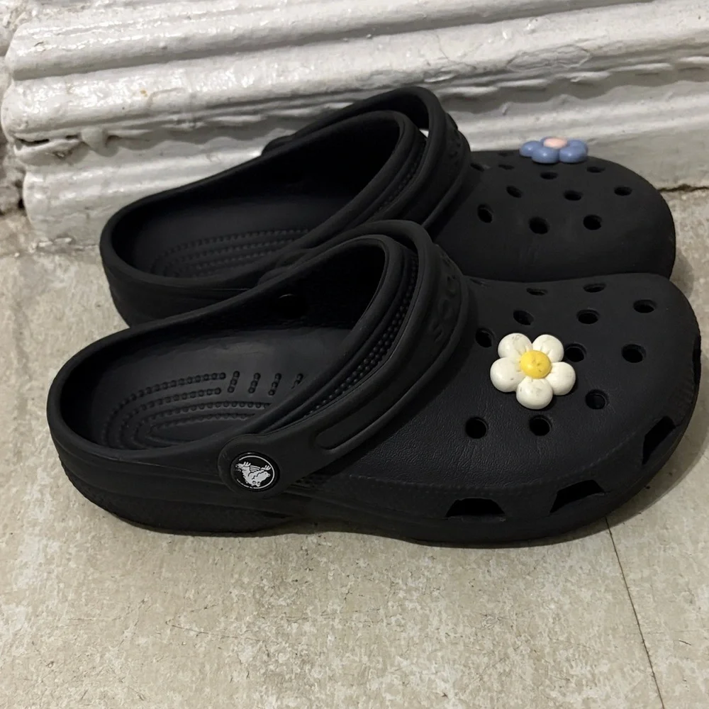 CROCS Kids Black Water Shoes with Floral Charms
